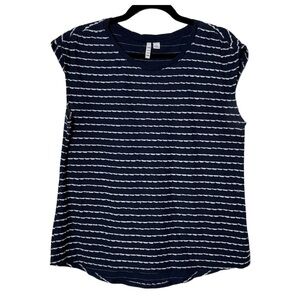 Elle Navy and White Striped Short Sleeve Top Sz Large